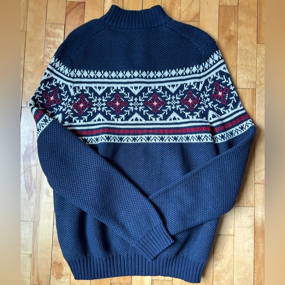Izod sweater pullover 1/4 zip Fairisle holiday blue red cotton blend size med - Picture 8 of 8